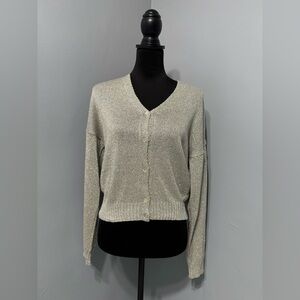 KAOS Made In Italy Knit Silver Metallic Sweater With Pearl Buttons Women’s Small